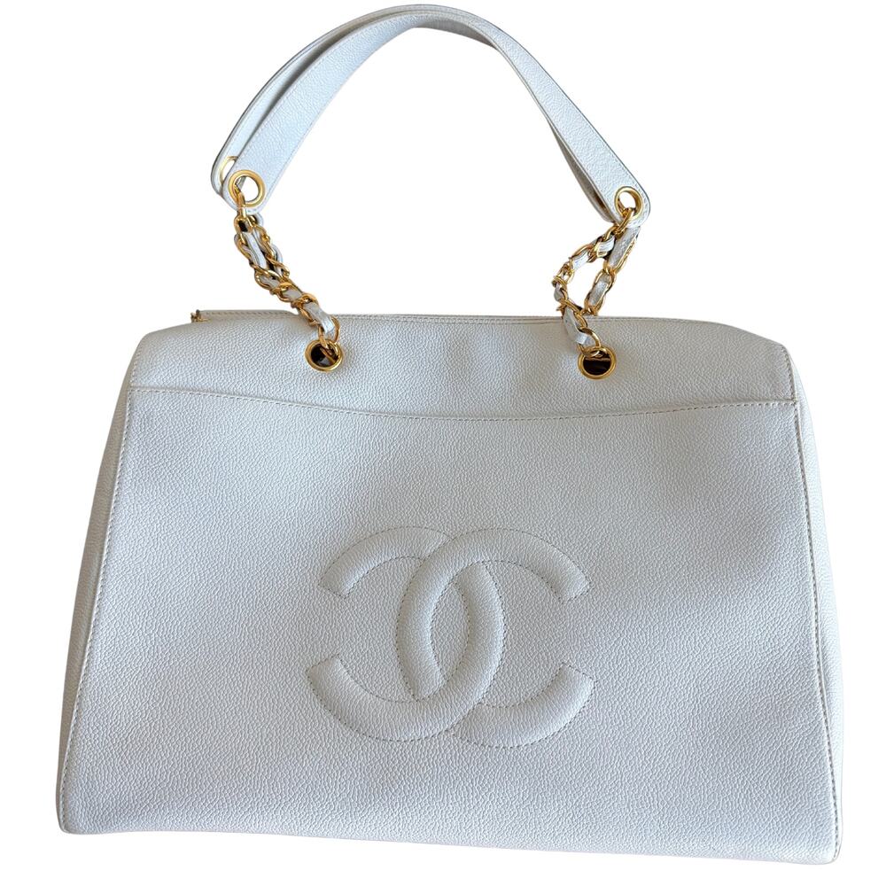 CHANEL White Caviar Timeless CC Tote Bag
